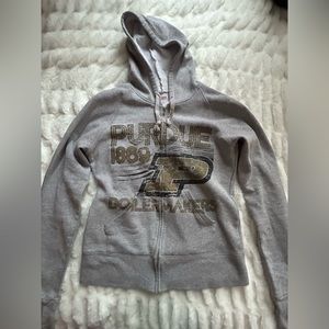 vintage grey zip up with gold design